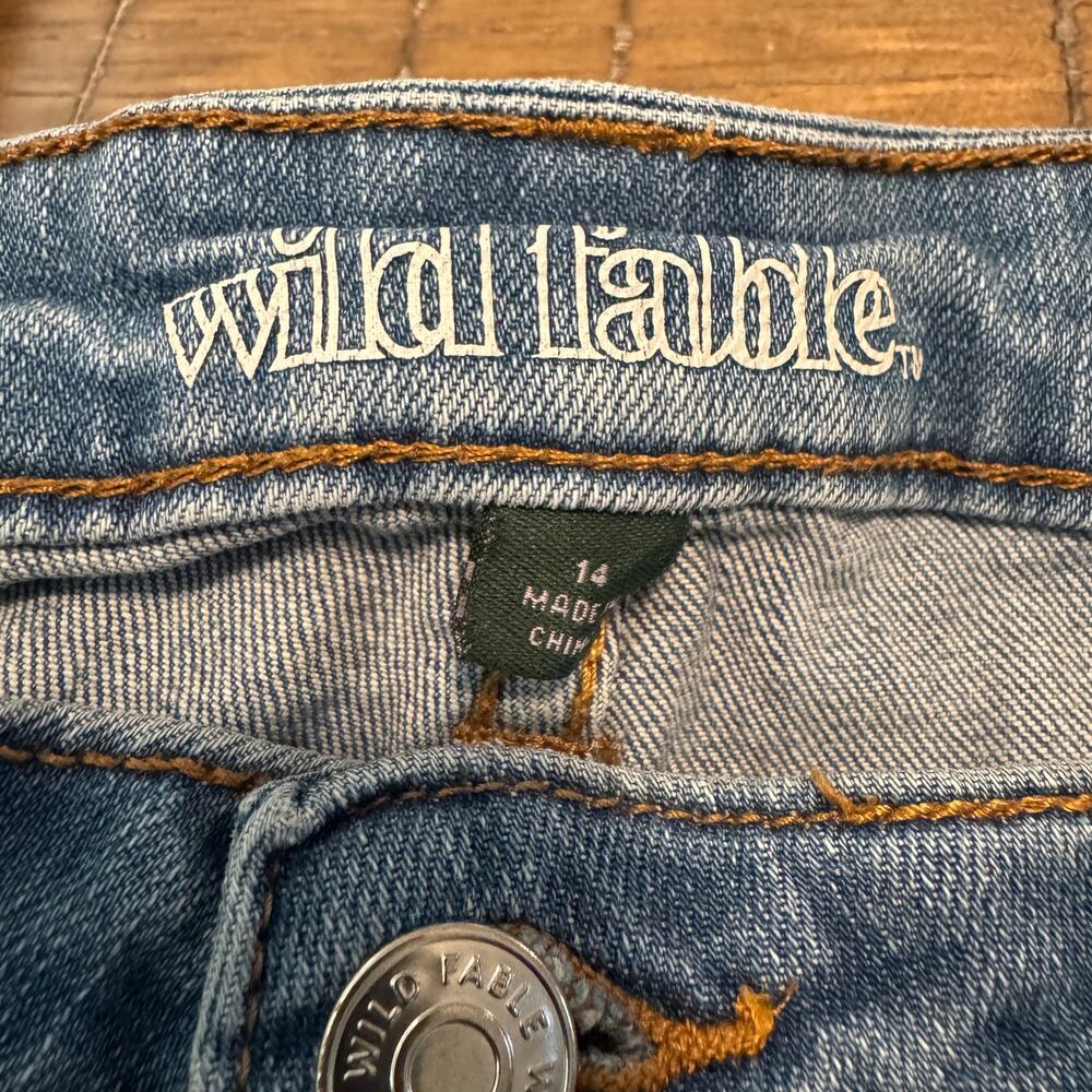 Wild Fable Sz 14 Blue Jeans Distressed High Waist Straight Leg Stained Ripped - Picture 10 of 12
